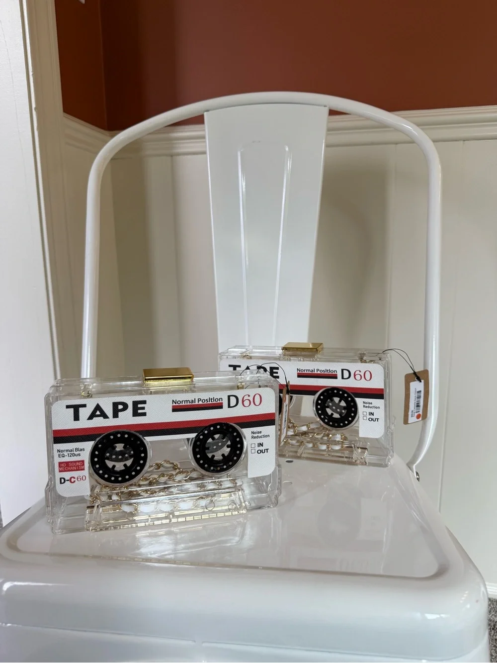 Clear Retro Acrylic Casette Tape Deck Clutch, new with tags attached